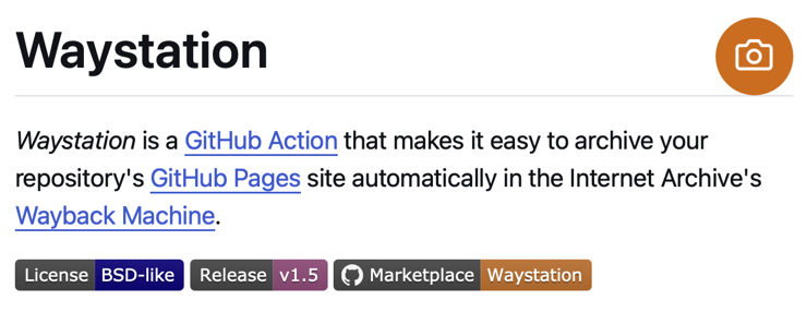 Screenshot of top of repository page for Waystation.